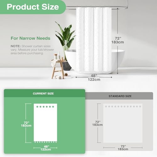 Stall Shower Curtain and Liner Set - 48 inch Wide Boho Shower Curtain and Waterproof Clear Liner, Tufted Geometric Striped Textured Tassel Shower Curtains for Bathroom, 8 Hooks, 48x72, White - color: White, size: 48"W x 72"L (Pack of 1)
