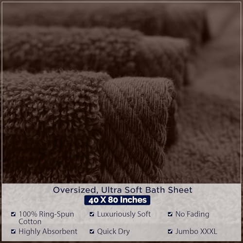DAN RIVER Pack of 1 Oversized Bath Sheet, 40 x 80 Inches, Brown | 100% Cotton Jumbo Bath Towel with Extra Large Coverage, Lightweight Feel, Super Soft & Quick Dry - color: Brown, size: 40x80" Oversized Bath Sheet