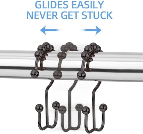 DAWNER Shower Curtain Hooks Rings, Rust Proof Hooks, Metal Easy Glide Double Shower Rings Hooks, Stainless Steel Shower Curtain Hangers for Bathroom Shower Curtains, Set of 12 Hooks, Brushed Bronze - color: Brushed Bronze