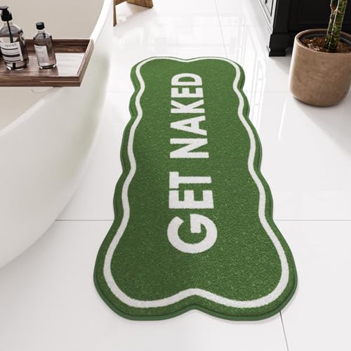 BSSN Get Naked Bath Mat, Cute Green Bathroom Rug Runner, 18" x 47" Large Microfiber Shaggy Bath Mat - Ultra Absorbent, Non-Slip, Machine Washable Fun Aesthetic Decor Rug for Tub, Shower, Vanity - color: Green