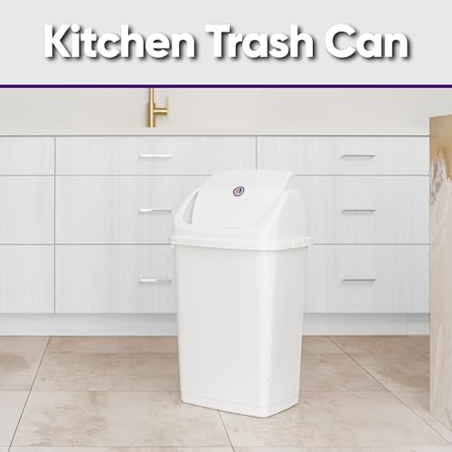 Superio Kitchen Trash Can 13 Gallon with Swing Lid, Plastic Tall Garbage Can Outdoor and Indoor, Large 52 Qt Recycle Bin and Waste Basket for Home, Office, Garage, Patio, Restaurant (White) - size: 13 Gallon, style: 1 Pack