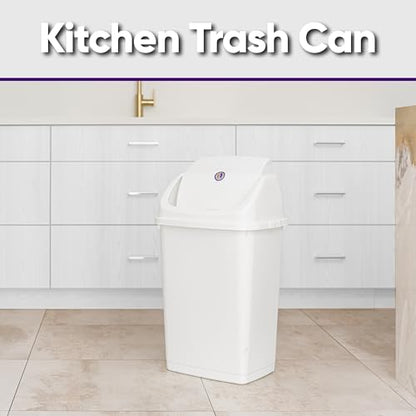 Superio Kitchen Trash Can 13 Gallon with Swing Lid, Plastic Tall Garbage Can Outdoor and Indoor, Large 52 Qt Recycle Bin and Waste Basket for Home, Office, Garage, Patio, Restaurant (White) - size: 13 Gallon, style: 1 Pack