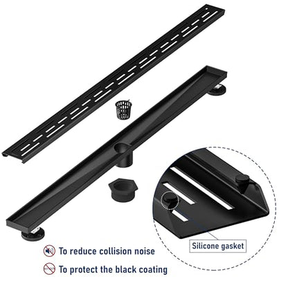 Neodrain 36-Inch Matte Black Linear Shower Drain with Brick Pattern Grate | 304 Stainless Steel,Durable Bathroom Floor Drain,Rectangle Linear Drain with Hair Strainer & Adjustable Feet,CUPC certified - color: Matte Black, size: 36 In