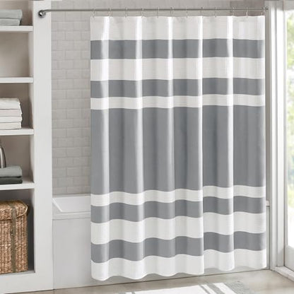 Madison Park Spa Waffle Shower Curtain Pieced Fabric with 3M Scotchgard Moisture Management Modern Home Bathroom Decorations, Wide 108"x72", Grey | Striped, Pieced Fabric Design, 3M Scotchgard Moisture Management, Hotel Quality, Modern, for Bathroom, OEKO