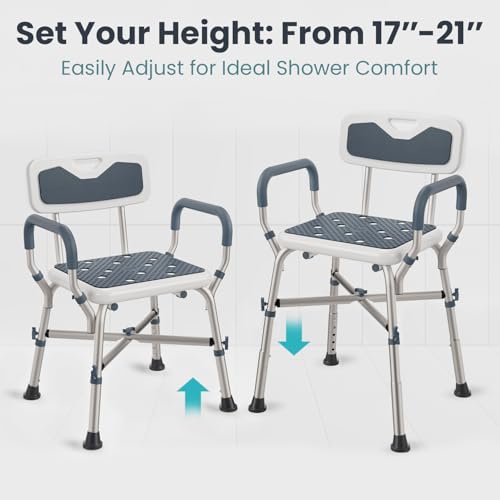 Shower Chair (450lb) with Padded Armrests and Back, Showers Chair for Elderly and Disabled, Adjustable Height Shower Seat, Heavy Duty Shower Chairs for Inside Shower, Handicap - Grey - color: Grey