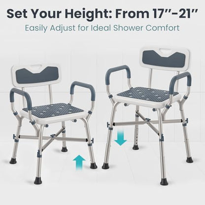 Shower Chair (450lb) with Padded Armrests and Back, Showers Chair for Elderly and Disabled, Adjustable Height Shower Seat, Heavy Duty Shower Chairs for Inside Shower, Handicap - Grey - color: Grey
