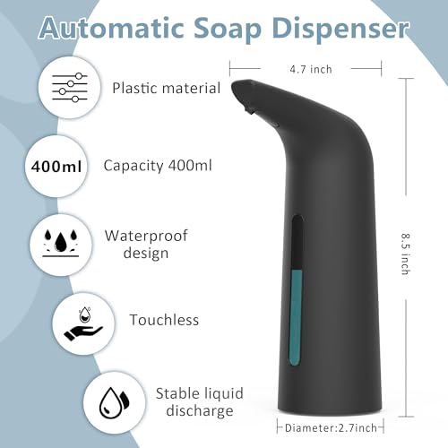 Automatic Liquid Soap Dispenser, 4-Level,13.5oz Touchless | Plastic,400ml Black Electric Battery Operated Hand & Dish Countertop Soap Dispensers with Sensor for Bathroom,Kitchen Sink - color: Black, style: Battery