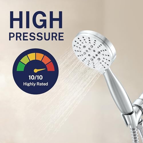 HammerHead Showers® Solid Metal 3-Spray Handheld Shower Head with Long Hose and Holder - CHROME - WIDE, MASSAGE, and MIST Sprays - 1.8 GPM Low Flow Handheld Showerhead - Water Saving Shower Head - color: Polished Chrome, size: 1.75 GPM California