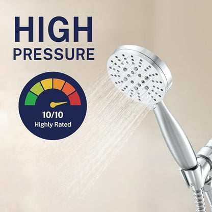 HammerHead Showers® Solid Metal 3-Spray Handheld Shower Head with Long Hose and Holder - CHROME - WIDE, MASSAGE, and MIST Sprays - 1.8 GPM Low Flow Handheld Showerhead - Water Saving Shower Head - color: Polished Chrome, size: 1.75 GPM California