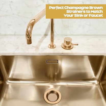 2 Pcs Sink Strainer Stainless Steel Kitchen Sink Drain Strainer Basket Cover Mesh Hair Food Catcher, Large Wide Rim of 4.4 Diameter (Champagne Bronze) - color: Champagne Bronze