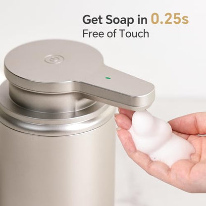 LAOPAO Automatic Soap Dispenser, Rechargeable Touchless Foaming Hand Soap Dispenser for Bathroom, Soap Pump for Kitchen, Water-Resistant, Xmas Gift 10oz, Light Silver, Plastic - color: Foam
