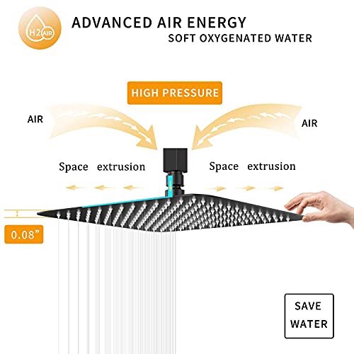 Black Shower Head GGStudy 6 inch Square Rain Shower Heads Stainless Steel High Pressure Ultra Thin Rainfall Bath Shower Self-cleaning Silicone Nozzle - color: Black, size: Square