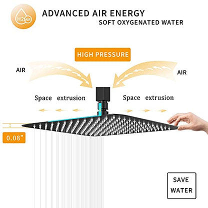 Black Shower Head GGStudy 6 inch Square Rain Shower Heads Stainless Steel High Pressure Ultra Thin Rainfall Bath Shower Self-cleaning Silicone Nozzle - color: Black, size: Square