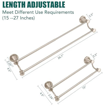 Hoimpro Double Towel Bar Towel Rack for Bathroom Wall Mount Brushed Nickel | Adjustable 16-26 In,Wall Mounted Towel Holder, Stainless Steel, Rustproof, Towel Bar Rod Hanger Hardware Accessories Hotel - color: Brushed Nickel