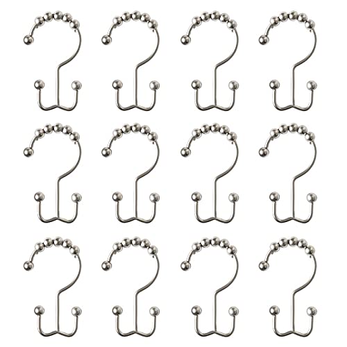 Double Shower Curtain Hooks - Set of 12 Metal Shower Curtain Rings - Double Glide Shower Hooks for Bathroom Curtain (Matte Nickel) - color: Matte Nickel