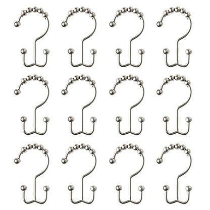 Double Shower Curtain Hooks - Set of 12 Metal Shower Curtain Rings - Double Glide Shower Hooks for Bathroom Curtain (Matte Nickel) - color: Matte Nickel