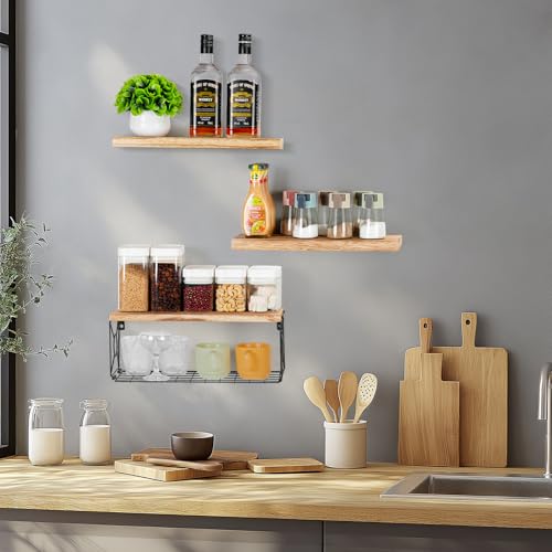 Bathroom Shelves - Shelves Over Toilet with Storage Basket, for Home Décor and Storage, Paulownia Wood, Baked Finish, Waterproof, Bathroom/Kitchen/Living Room