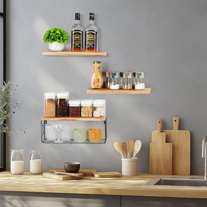 Bathroom Shelves - Shelves Over Toilet with Storage Basket, for Home Décor and Storage, Paulownia Wood, Baked Finish, Waterproof, Bathroom/Kitchen/Living Room