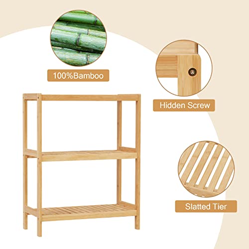 Bamboo Bathroom Shelf, Multifunctional Storage Shelf, 3-Tier - size: 3-Tier