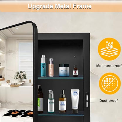 20x26 Medicine Cabinet with Mirror, Bathroom Storage Cabinet Mirror | Wall-Mounted or Recessed, Black Metal Frame, Adjustable Glass Shelves, Bathroom Vanity Mirror with Storage - size: 20"W x 26"H
