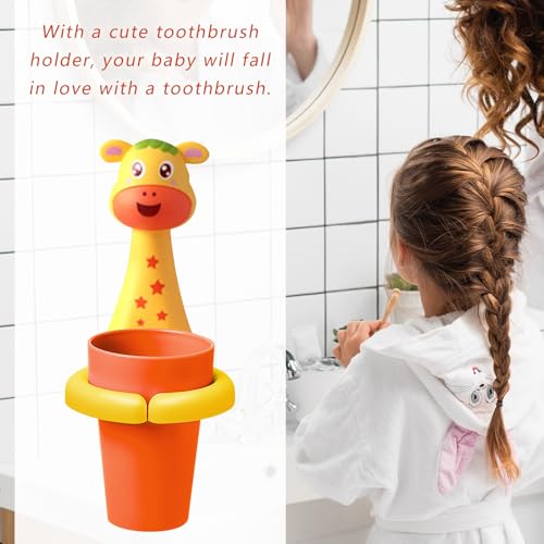 Kids Toothbrushes Holder Animal Tooth Cup Holder,Mouthwash Cup Rack for Children,Wall Mounted Sucker Toothpaste Storage Set Cute Household Toothpaste Rack No Punching Shelf Bracket with Cup (Fawn) - color: Fawn