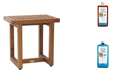 AquaTeak Grate 18" Teak Shower Bench & Two-Step Care Kit | Durable, Water-Resistant Teak, Shower Chair & Shaving Foot Rest, Indoor/Outdoor Use - size: D. Bench w/ Care Kit