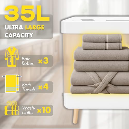 Towel Warmer for Bathroom, Foldable Towel Warmer Bucket, Blanket Warmer, Extra-Large 35L Fast Heating, Heating Drying Modes and Timer, ETL Certification, 6 Free Fragrance Discs, White