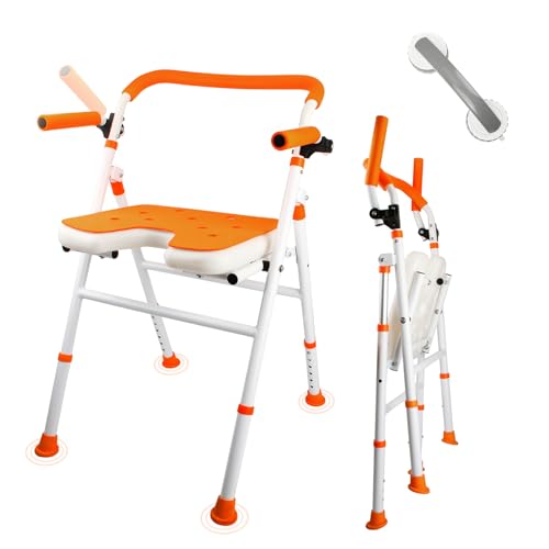 Foldable Shower Chair, Folding Bath Shower Seat for Inside Shower | Minimalist Shower Chair with Arms and Back, Height Adjustable, Portable Safety Bath Chairs for Elderly, Seniors, Disabled