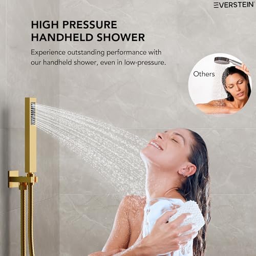 10" High-Pressure Rainfall Shower System with Handheld Spray, Wall Mount Bathroom Shower Faucet Set with Valve (Brushed Gold) - color: Brushed Gold