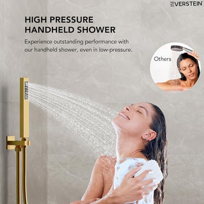 10" High-Pressure Rainfall Shower System with Handheld Spray, Wall Mount Bathroom Shower Faucet Set with Valve (Brushed Gold) - color: Brushed Gold