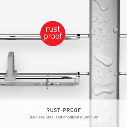 simplehuman X-Large Adjustable Hanging Shower Caddy, Handheld Showerhead Compatible, Family-Size Bathroom Organizer with 12-Inch Extended Neck, Adjustable Shelves, Rust-Proof Stainless Steel - style: Extra-Large