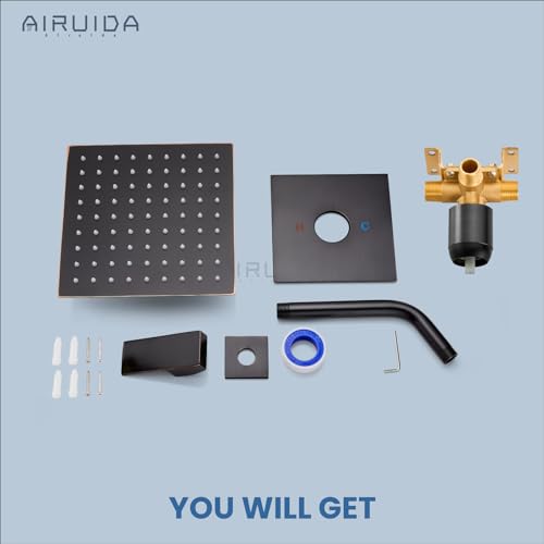 Airuida Shower Faucet Set,8 Inch Shower Valve Kit,Oil Rubbed Bronze | Male Threads,Rough-in Valve Shower Trim Kit,Single Handle Control Shower Set - color: Oil Rubbed Bronze, size: 8 Inch