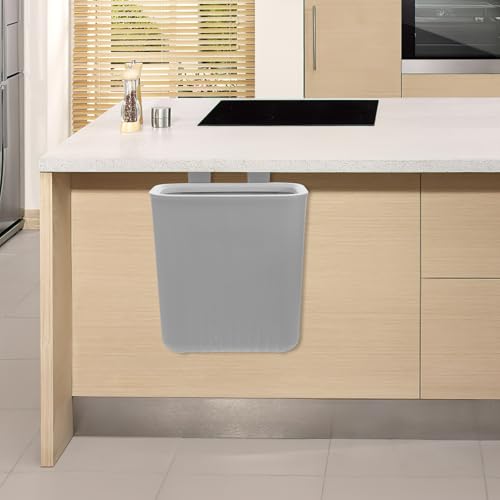 Hanging Trash Can for Home Kitchen Cabinet, Wall-Mounted Plastic Waste Bin with Gray Compression Ring, Space-Saving Storage Container for Bathroom Bedroom Use