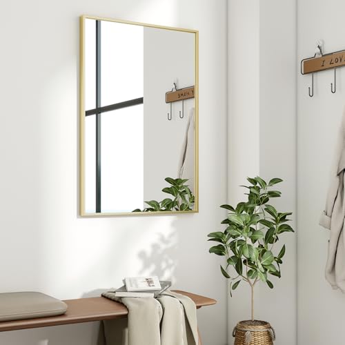 HARRITPURE 28"x20" Rectangle Bathroom Mirror, Gold Vanity Wall Mirror | Aluminum Alloy Frame Wall Mirror, Horizontal or Vertical Wall Mount for Entryway Bedroom Living Room - size: 28"L x 20"W