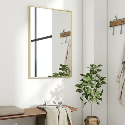 HARRITPURE 28"x20" Rectangle Bathroom Mirror, Gold Vanity Wall Mirror | Aluminum Alloy Frame Wall Mirror, Horizontal or Vertical Wall Mount for Entryway Bedroom Living Room - size: 28"L x 20"W