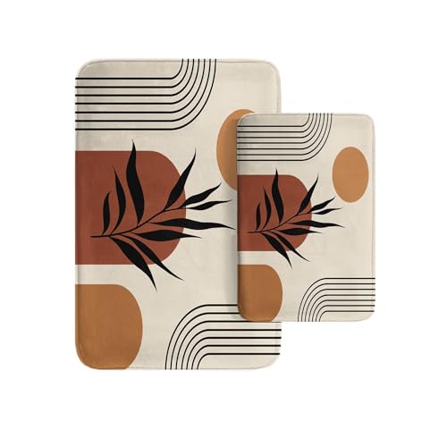 Britimes Boho Mid Century Bathroom Rug Mat Set of 2, Brown Abstract Minimalistic Arch Beige Washable Cover Floor Rug Carpets Floor Bath Mat Bathroom Decorations 16x24 and 20x32 Inches - color: Boho 1