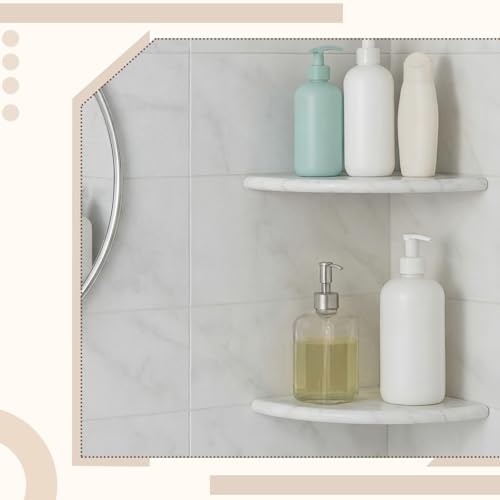 2 Pcs White Marble Corner Shower Shelf for Bathroom 9 x 9 Inch Wall Mounted Both Sides Polished Marble Corner Shelves Shower Caddy for Bathroom Wall (Stylish) - style: Stylish