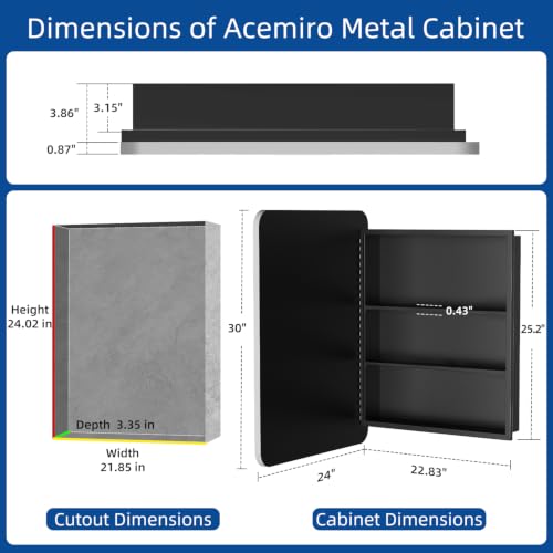 ACEMIRO 24x30 Inch Bathroom Medicine Cabinet with Mirror Metal Framed Recessed or Wall Mounted Mirror Medicine Cabinets for Bathroom Brushed Silver