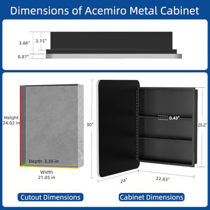 ACEMIRO 24x30 Inch Bathroom Medicine Cabinet with Mirror Metal Framed Recessed or Wall Mounted Mirror Medicine Cabinets for Bathroom Brushed Silver