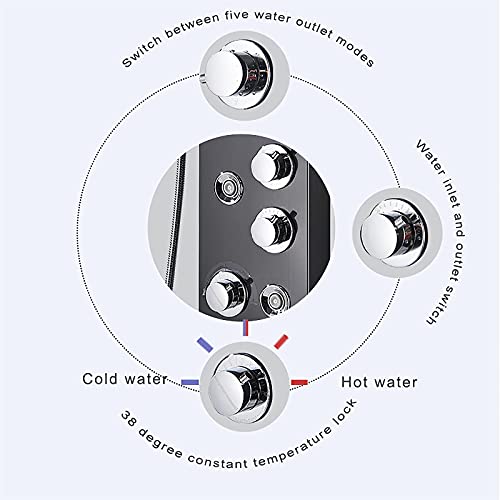 Led Shower Panel Tower System Digital Display Shower Column Thermostatic Shower Panel System, Shower System with Shower Head, Handheld Shower, Body Jets, Tub Spout,Black,Black - color: Black