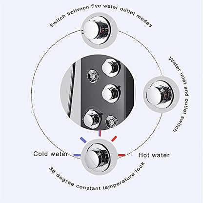 Led Shower Panel Tower System Digital Display Shower Column Thermostatic Shower Panel System, Shower System with Shower Head, Handheld Shower, Body Jets, Tub Spout,Black,Black - color: Black