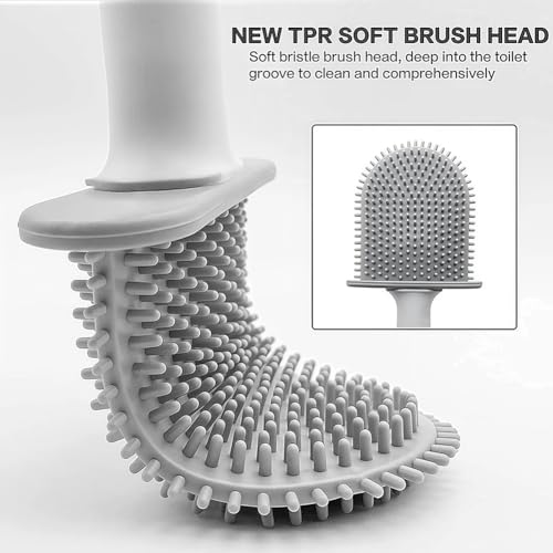 Silicone Toilet Brush Set with Holder,Wall Mounted for Bathroom RV Camper Home,Space-Saving & Hygienic Cleaning Tool,Easy to Install,Grey