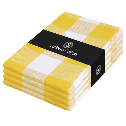 Buffalo Check Kitchen Towels, 16x26 Inches, 4 Pack Plaid Tea Towels, Reusable Cotton Dish Cloths, Quick Drying, Absorbent Towel for Cooking, Drying Dishes, Lemon Yellow and White - color: Lemon Yellow, size: 16 X 26 - 4 Pack