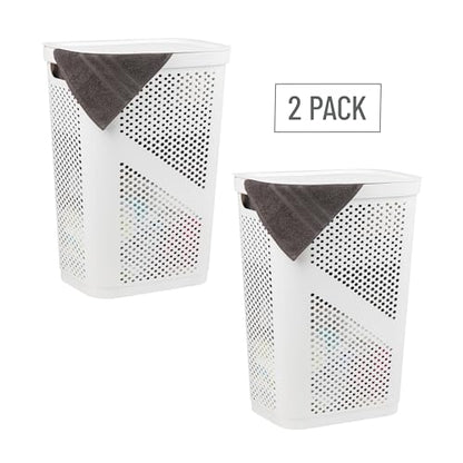Mind Reader 60L Slim Laundry Hamper, Clothes Basket, Lid, Ventilated, Plastic, Set of 2, White - color: White, size: 2-Pack