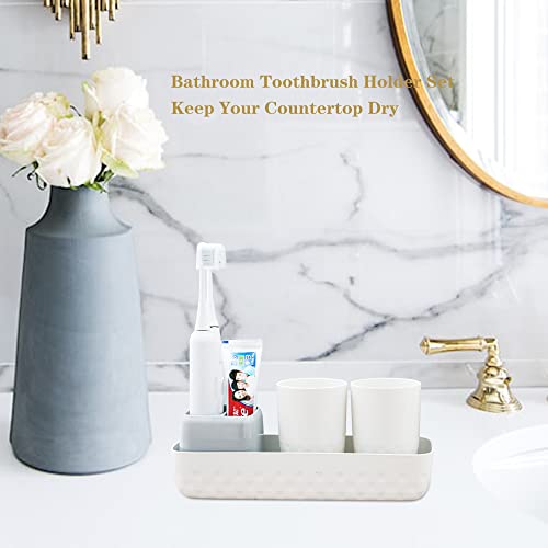 Ayswupt Toothbrush Holders for Bathrooms,Kids Electric Toothbrush Holder with 2 Cups Set,White Tooth Brush Toothpaste Caddy Storage,Small Bathroom Countertop Organizer Stand for Men Farmhouse Family