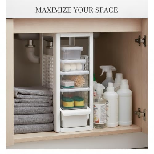 Telescopic Shelf Organizer, Adjustable Stainless Steel Cabinet Divider for Under Sink, Kitchen, Bathroom, and Closet Storage - size: 9.84 x 4.72 x 4.13 in