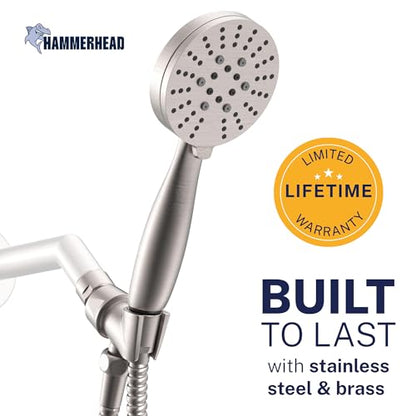 HammerHead Showers® Solid Metal 3-Spray Handheld Shower Head with Long Hose and Holder - BRUSHED NICKEL - 2.5 GPM High Pressure Shower Head with Handheld Sprayer - WIDE, MASSAGE, and MIST Sprays - color: Brushed Nickel, size: 2.5 GPM Standard