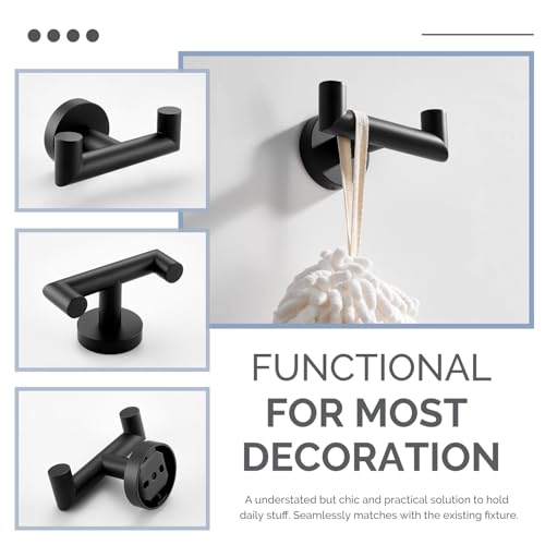 Angle Simple Double Towel Hook, SUS304 Stainless Steel Bathroom Hand Towel Holder, Coat Hook for Wall, Matte Black - color: Matte Black, size: 1 Pack
