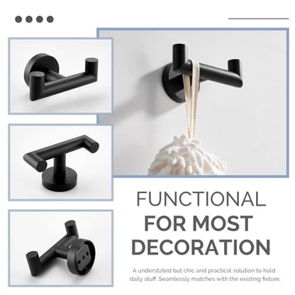 Angle Simple Double Towel Hook, SUS304 Stainless Steel Bathroom Hand Towel Holder, Coat Hook for Wall, Matte Black - color: Matte Black, size: 1 Pack