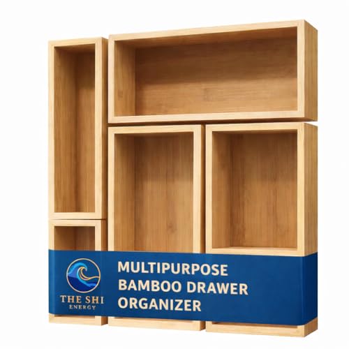 5-Piece Bamboo Drawer Organizer Set – Versatile Storage Trays for Kitchen, Bathroom, Office, Makeup, Jewelry & More – Drawer Dividers, Utensil Organizer & Storage Bin Set (5 Pieces)